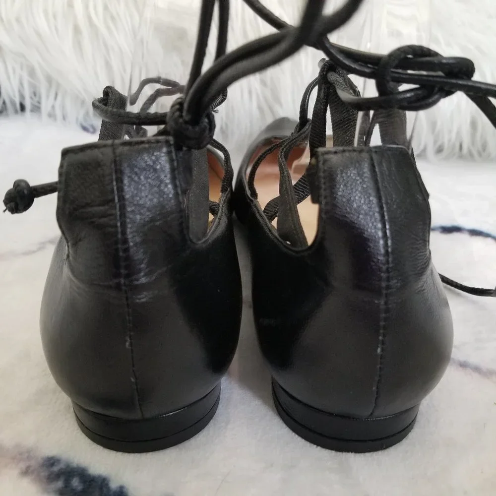 FS/NY FSNY Black Leather Lace Up Flats Ballet Ballerina 10 B - Picture 7 of 12